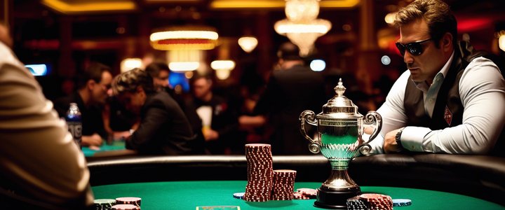 Jason Koon holds WSOP $50,000 High Roller trophy.
