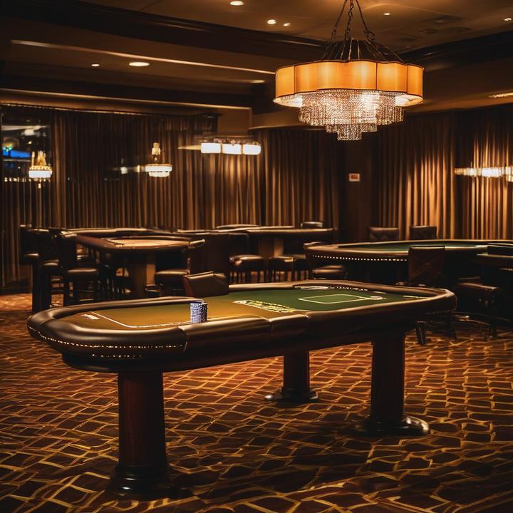 Man holding poker chips at a crowded Texas poker room table.