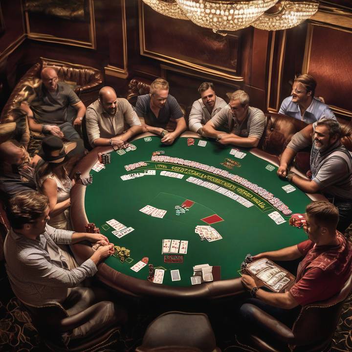 Poker player celebrates winning royal flush at tournament table.