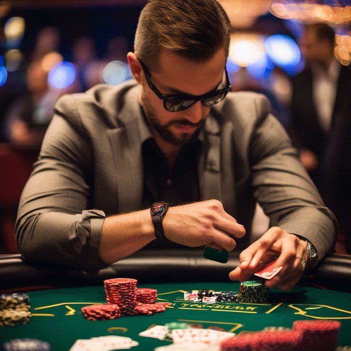 Poker players at WSOP table with concerned expressions and folded arms.