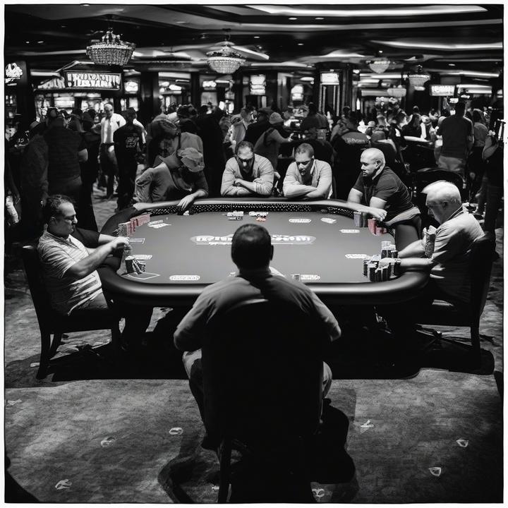 WSOP final table players competing with large stacks of chips nearby.