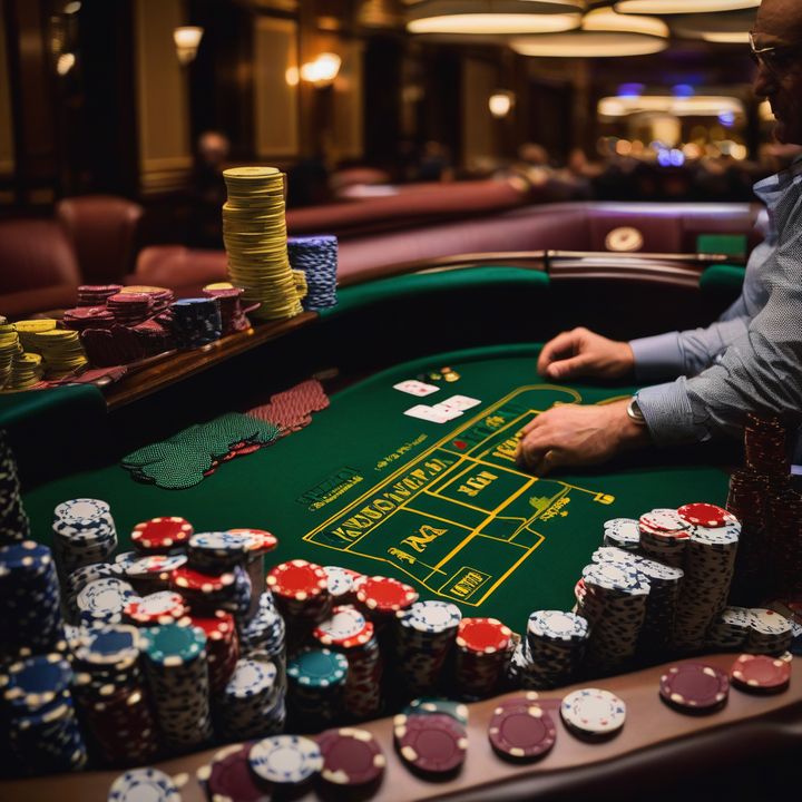 Mike Matusow at WSOP table with large stack of poker chips.