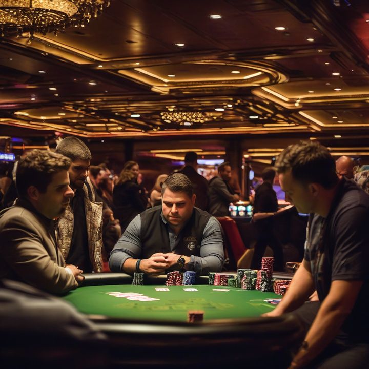 Player penalized at WSOP Main Event table, looking at phone screen.