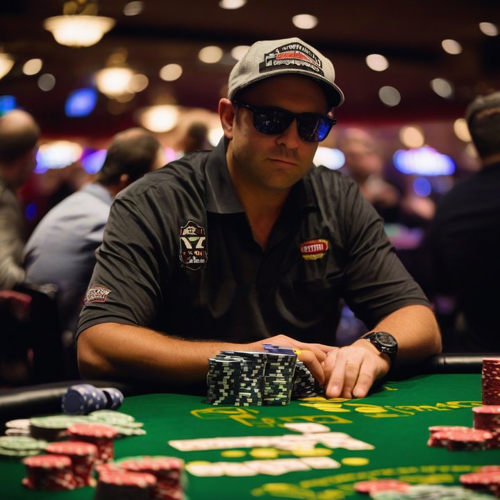 Poker player making a bluff at the WSOP Main Event table.