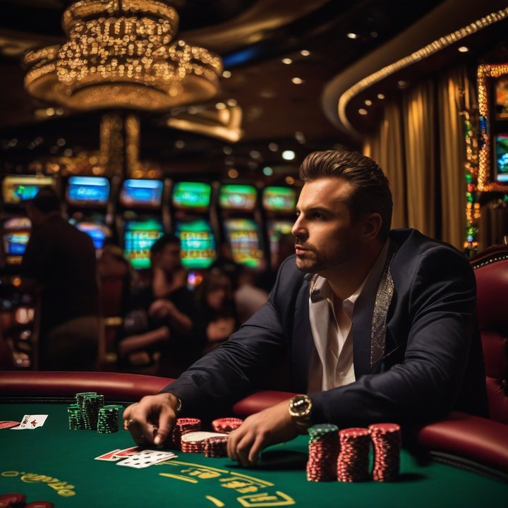 Poker player reacts with shocked expression, hands on face.