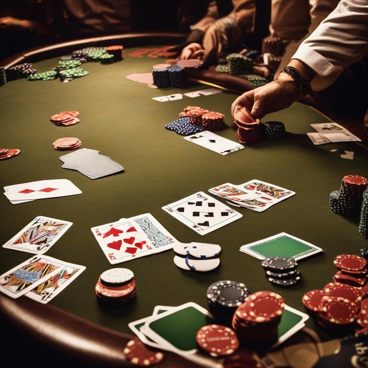 Poker players competing at a Planet Hollywood tournament table.