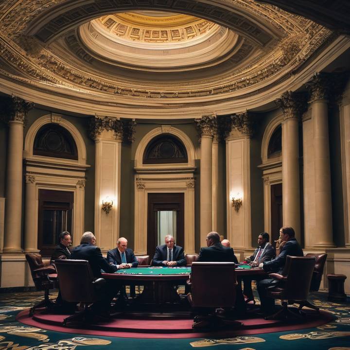 U.S. politicians from rival parties discuss poker tax law at a meeting.