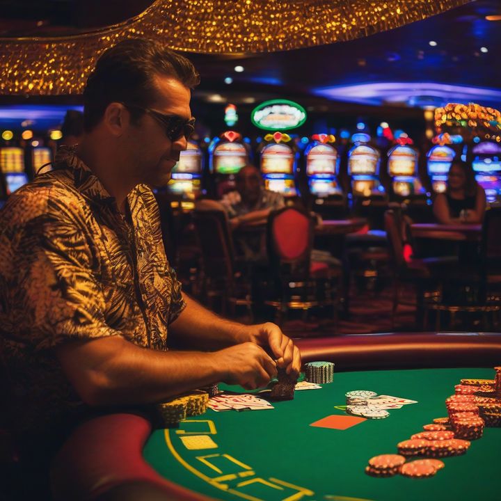 Michael Mizrachi playing slots in the Bahamas casino.