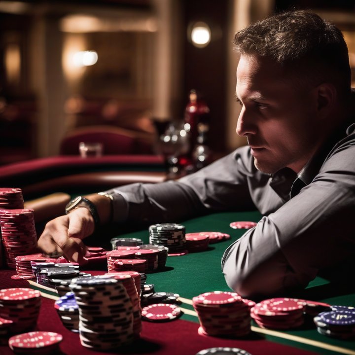 Nik Airball concentrating at a poker tournament table.