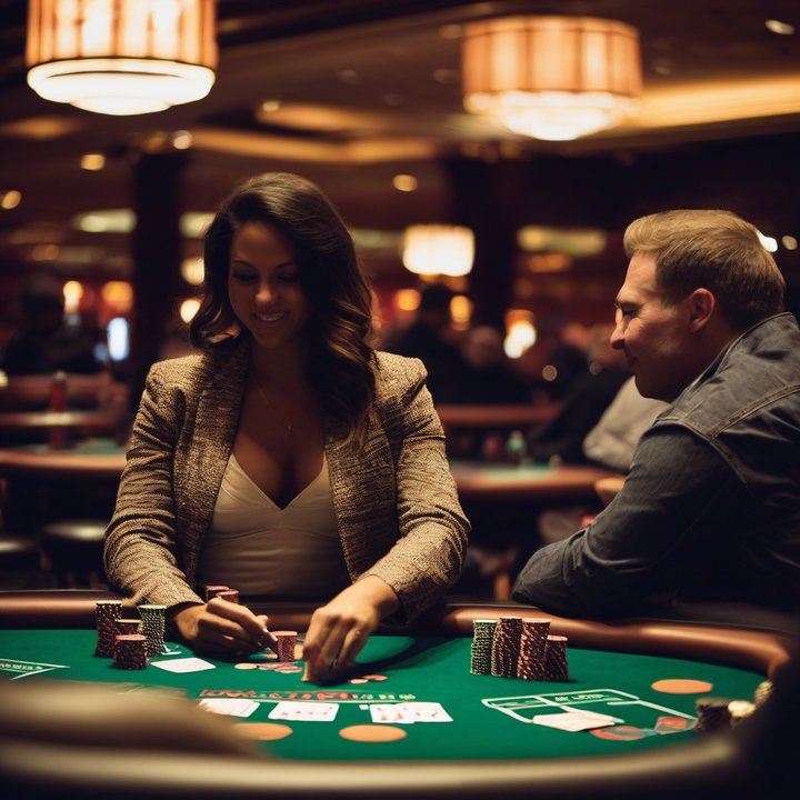 Poker players competing at a crowded tournament table in Iowa.