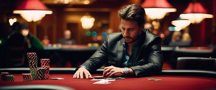 Poker player making a c-bet in a 3-bet pot on a wet flop.